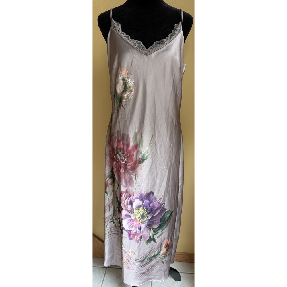 Express Satin Floral Lace Trim Midi Slip Dress Size M